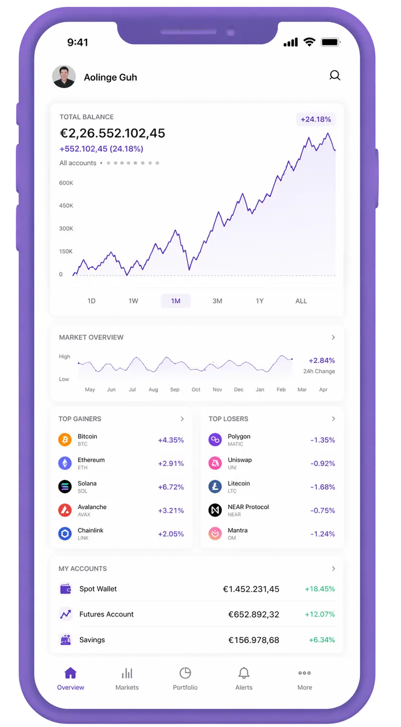 Fyr Vinstlund mobile app showing portfolio overview